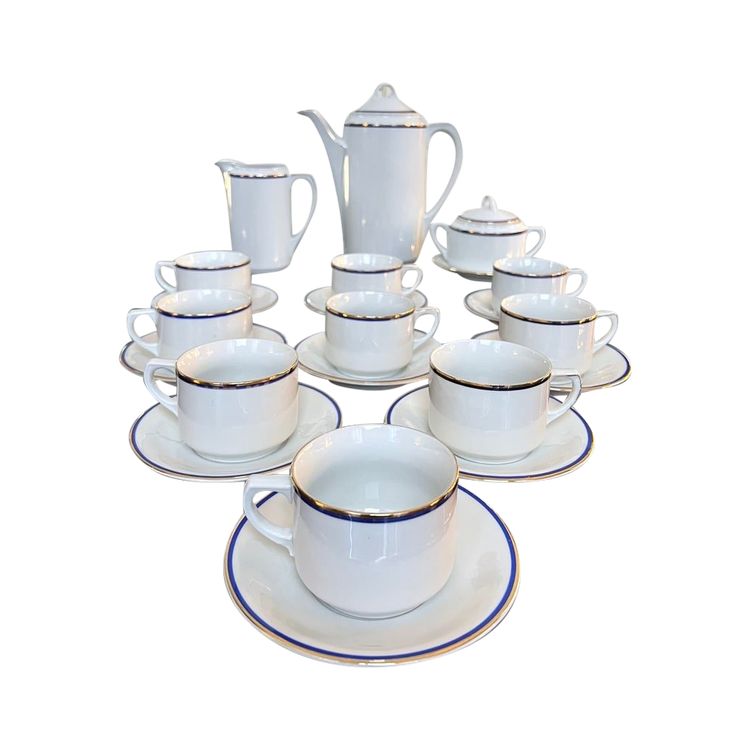 Tea Coffee Set Porcelain Breakfast Cups - Jug Sugar Bowl Creamer - Vintage