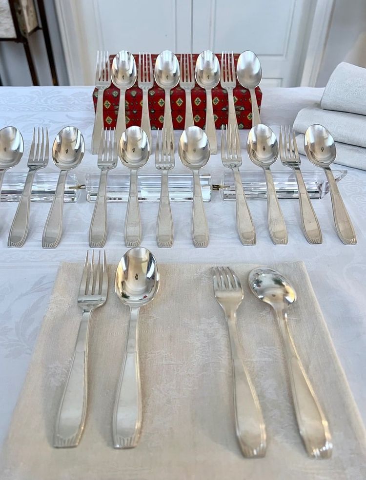 Alfénide Art Deco Metal Entremet Cutlery - Christofle - 24-piece set