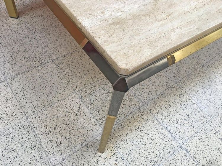 Large Living Room Table In Travertine And Gilded Metal, Circa 1970