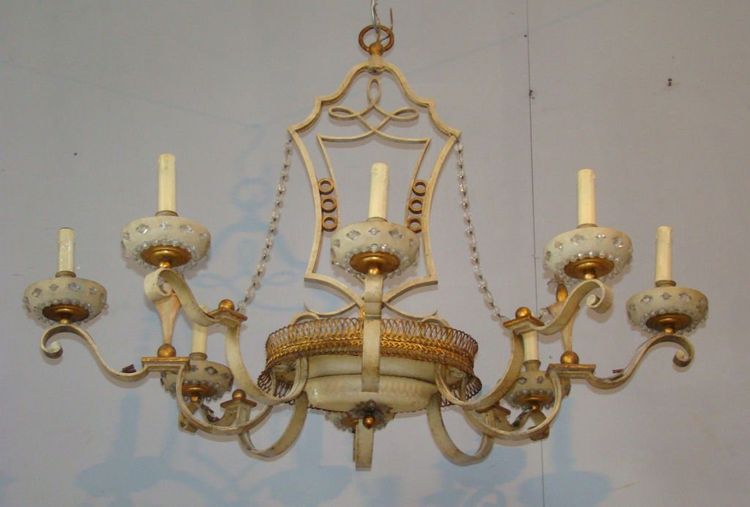 Maison Bagues Chandelier in Lacquered and Gilded Sheet Metal, Circa 1950 Very Good Condition