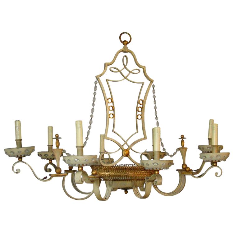 Maison Bagues Chandelier in Lacquered and Gilded Sheet Metal, Circa 1950 Very Good Condition