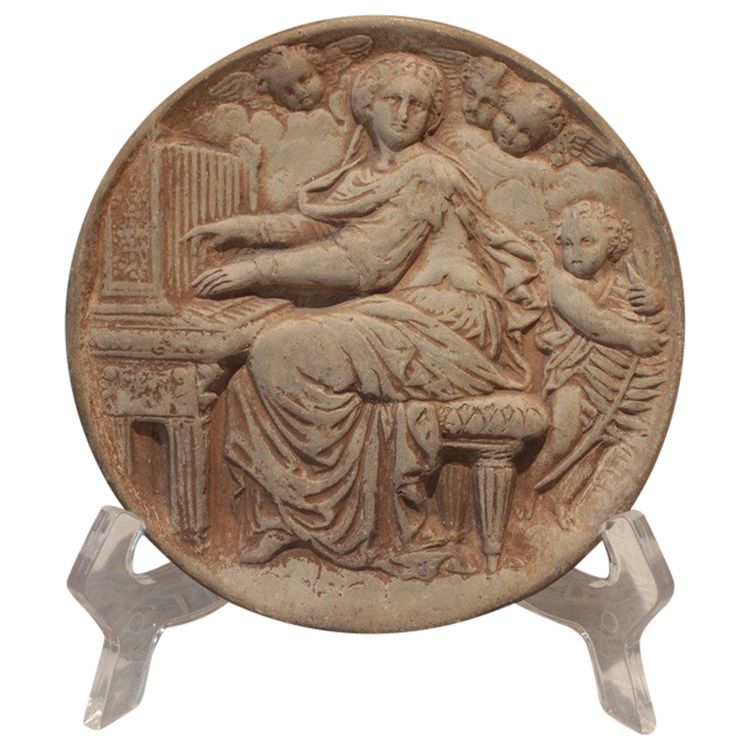 Medaglione in terracotta "Sainte Cécile", opera italiana, fine XIX secolo