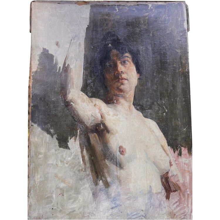 Ritratto di donna nuda - Olio su tela, scuola accademica francese 1880-1900 circa
