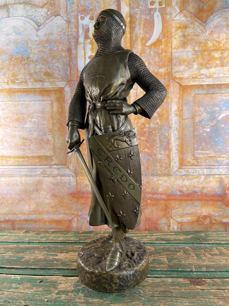 Statua di bronzo del cavaliere Roland firmata Charles Gremion - Cera persa - 40 cm