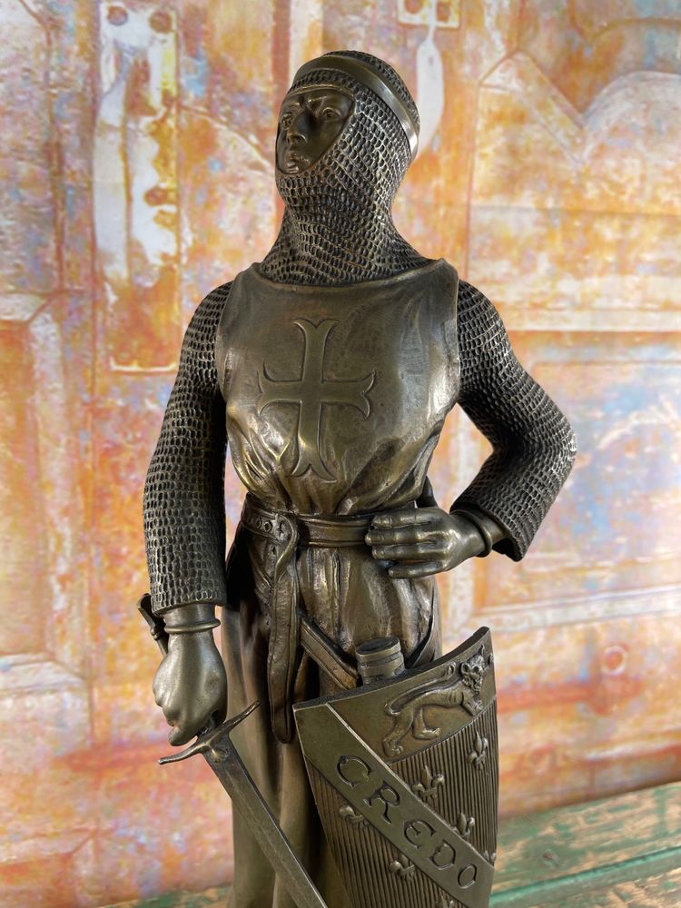 Statua di bronzo del cavaliere Roland firmata Charles Gremion - Cera persa - 40 cm