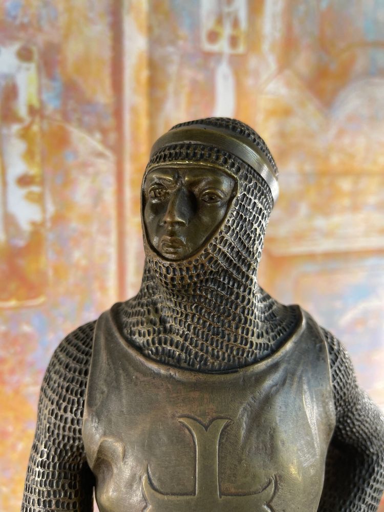 Statua di bronzo del cavaliere Roland firmata Charles Gremion - Cera persa - 40 cm