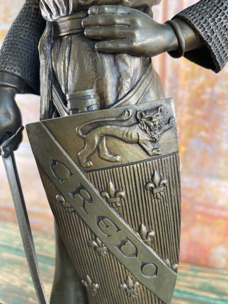 Statua di bronzo del cavaliere Roland firmata Charles Gremion - Cera persa - 40 cm