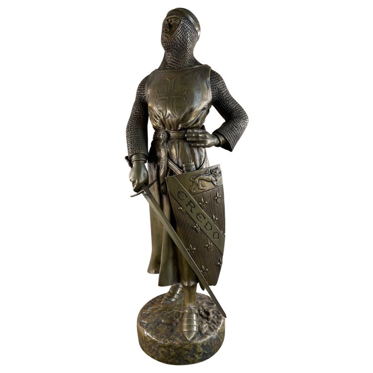 Statua di bronzo del cavaliere Roland firmata Charles Gremion - Cera persa - 40 cm
