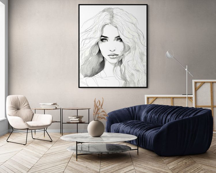 Porträt Frau Acrylmalerei und Tinte Auf Leinwand.