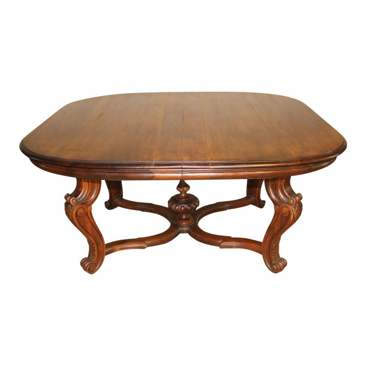 Table de salle à manger en noyer avec ses 3 allonges style Louis XV ép. 19ème long : 3 mètres