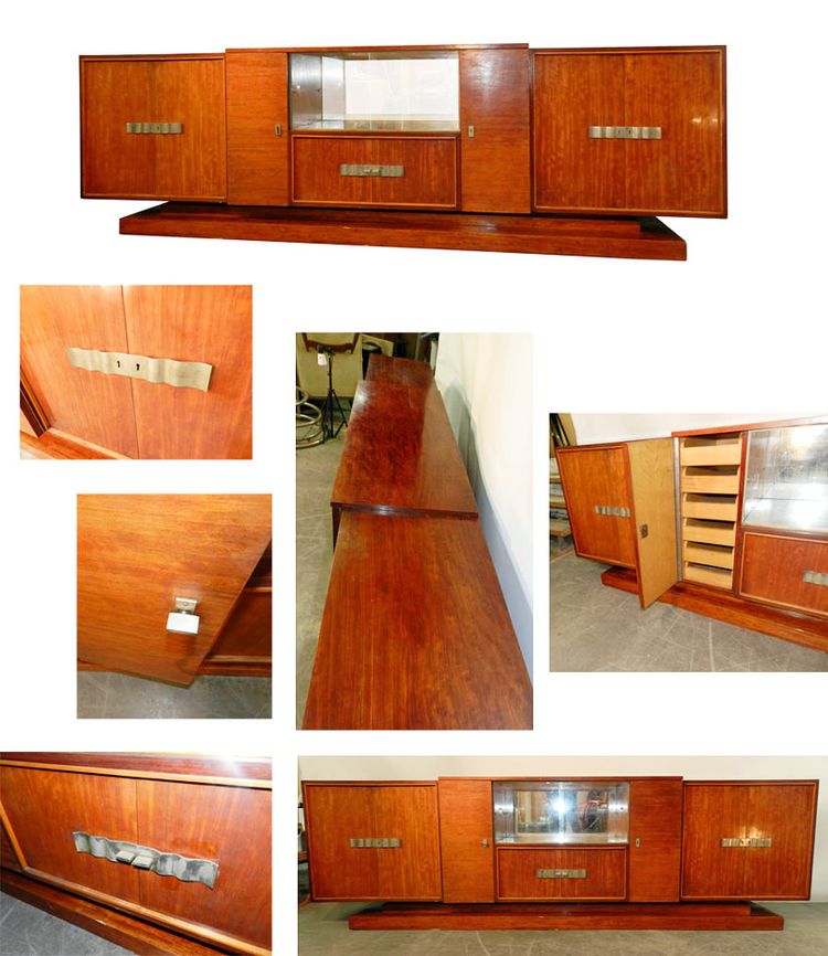 Decoene Freres, Very Large Art Deco Period Sideboard in Moire Mahogany Veneer, Circa 1930