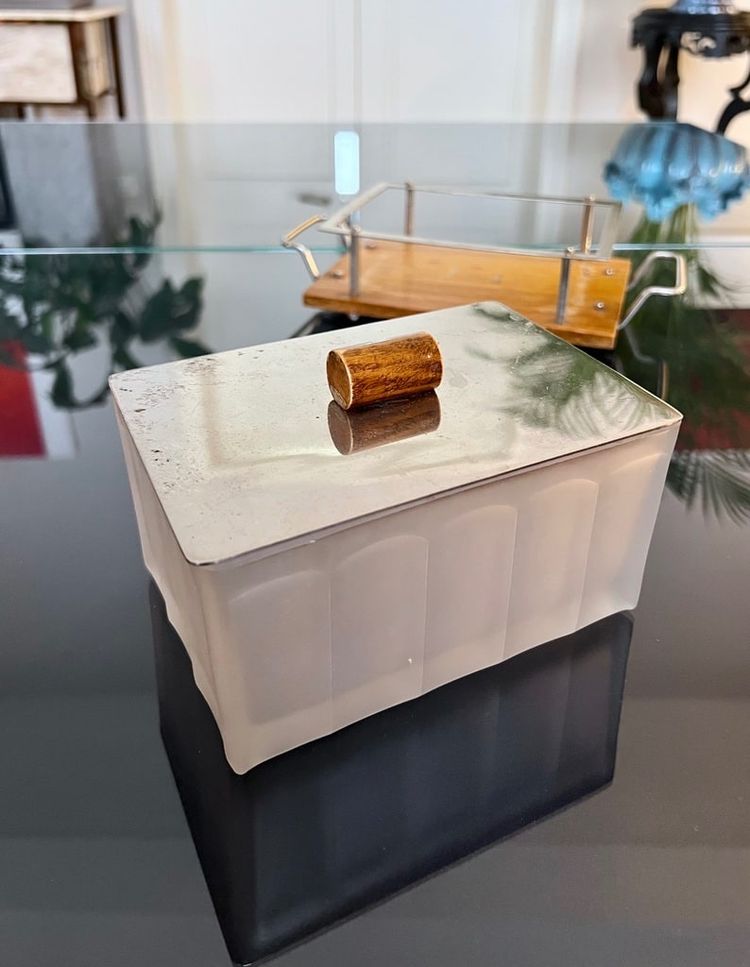Biscottiera Art Déco - Biscottiera in vetro montata su vassoio