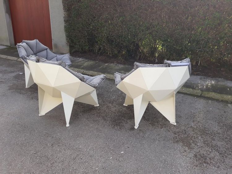 Three Large Original Lacquered Metal Armchairs Circa 1970/1980