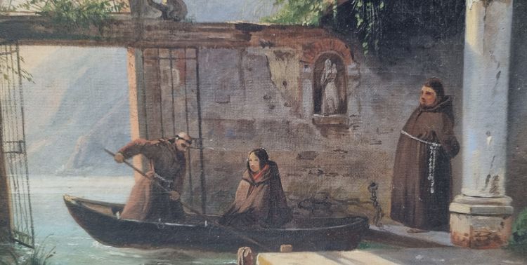 Jules SANSON - L'arrivo della fanciulla al monastero sulle rive del lago di Como