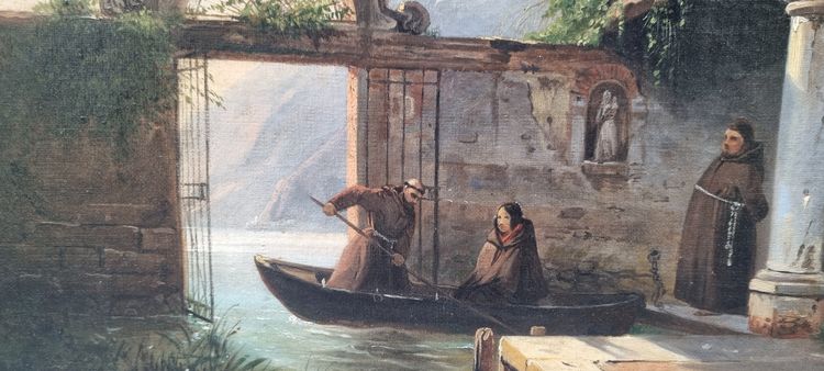 Jules SANSON - L'arrivo della fanciulla al monastero sulle rive del lago di Como