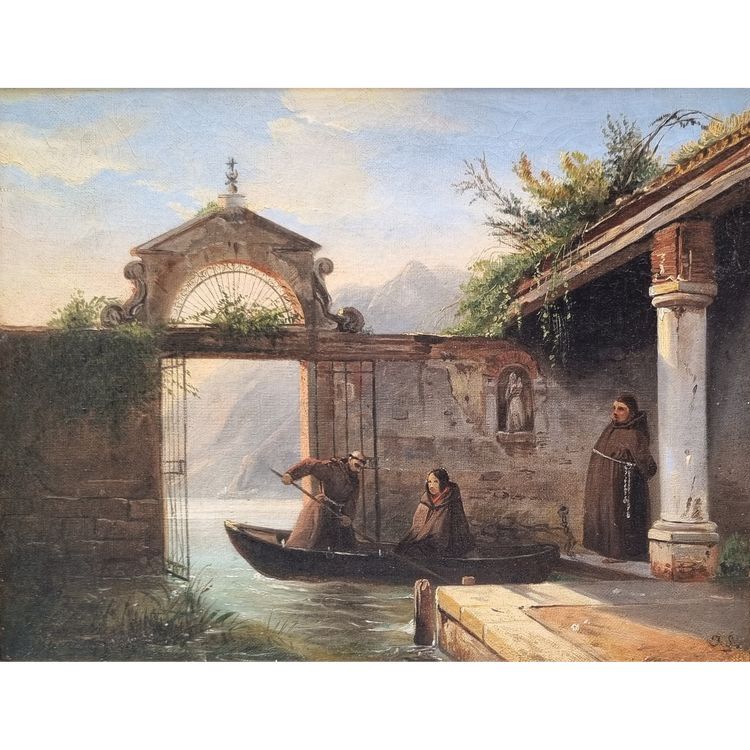 Jules SANSON - L'arrivo della fanciulla al monastero sulle rive del lago di Como