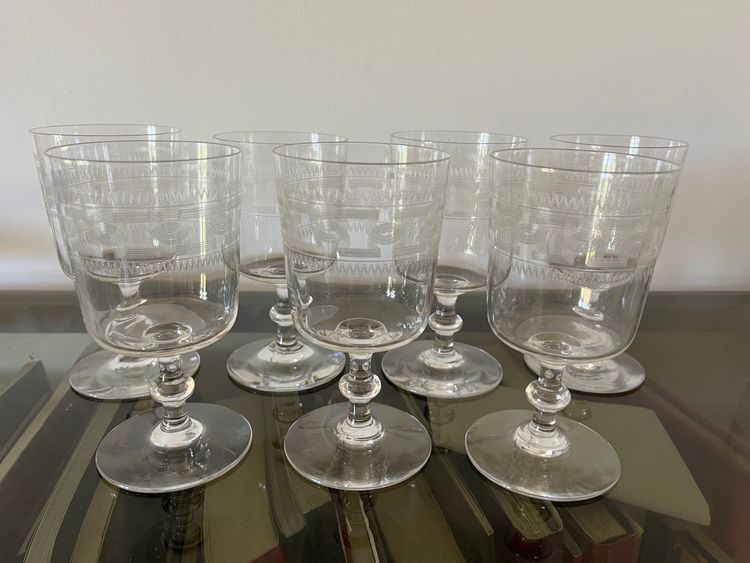 7 Baccarat cylindrical water glasses engraving 3458 catalog 1916