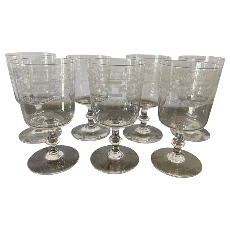 7 Baccarat cylindrical water glasses engraving 3458 catalog 1916