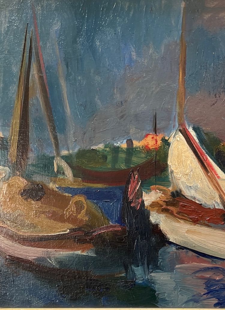 oil on panel signed by the Swiss painter Werner Hartmann (1903-1981) sailboats école de Paris