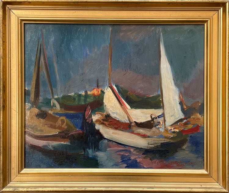 oil on panel signed by the Swiss painter Werner Hartmann (1903-1981) sailboats école de Paris