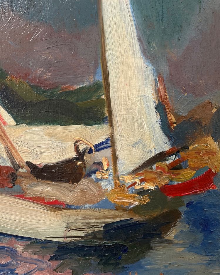 oil on panel signed by the Swiss painter Werner Hartmann (1903-1981) sailboats école de Paris