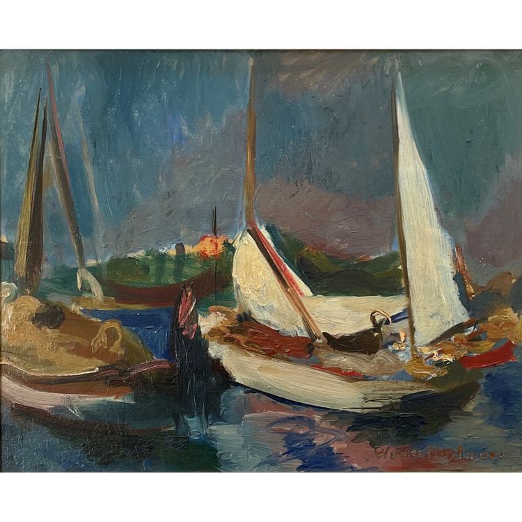 oil on panel signed by the Swiss painter Werner Hartmann (1903-1981) sailboats école de Paris