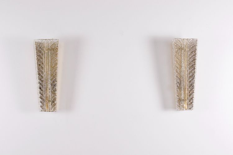 Pair of large Murano "Feuilles" wall lights, Barovier Toso.