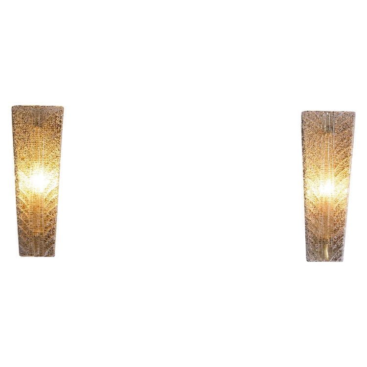 Pair of large Murano "Feuilles" wall lights, Barovier Toso.