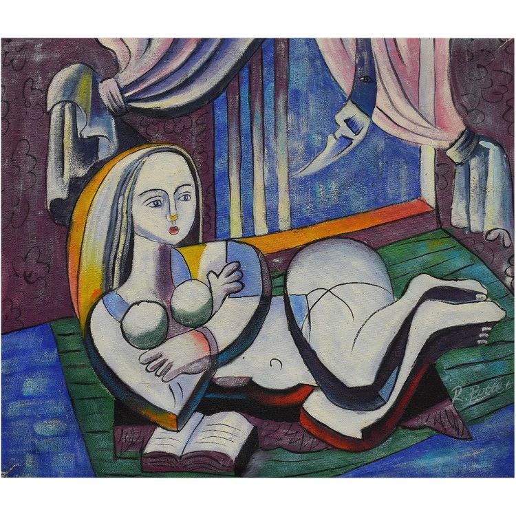 Pottet R. "jeune Femme Au Livre" Oil on Canvas Signed Bottom Right - 50x60