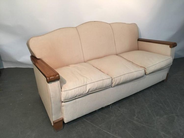 Gaston Poisson, Rare Art Deco 3-Seater Mahogany Sofa, circa 1930