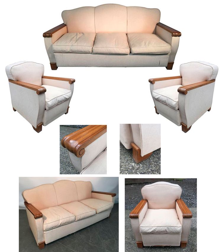 Gaston Poisson, Rare Art Deco 3-Seater Mahogany Sofa, circa 1930