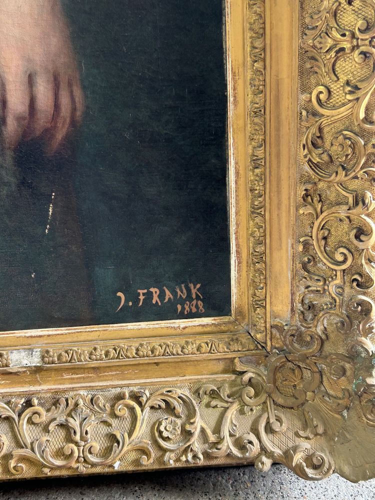Important Portrait De La Comtesse Cécile D’ Aspies - Huile Sur Toile Signé Frank 1888 H 164 cm