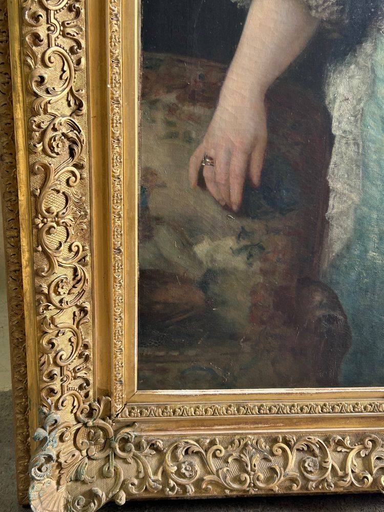 Important Portrait De La Comtesse Cécile D’ Aspies - Huile Sur Toile Signé Frank 1888 H 164 cm