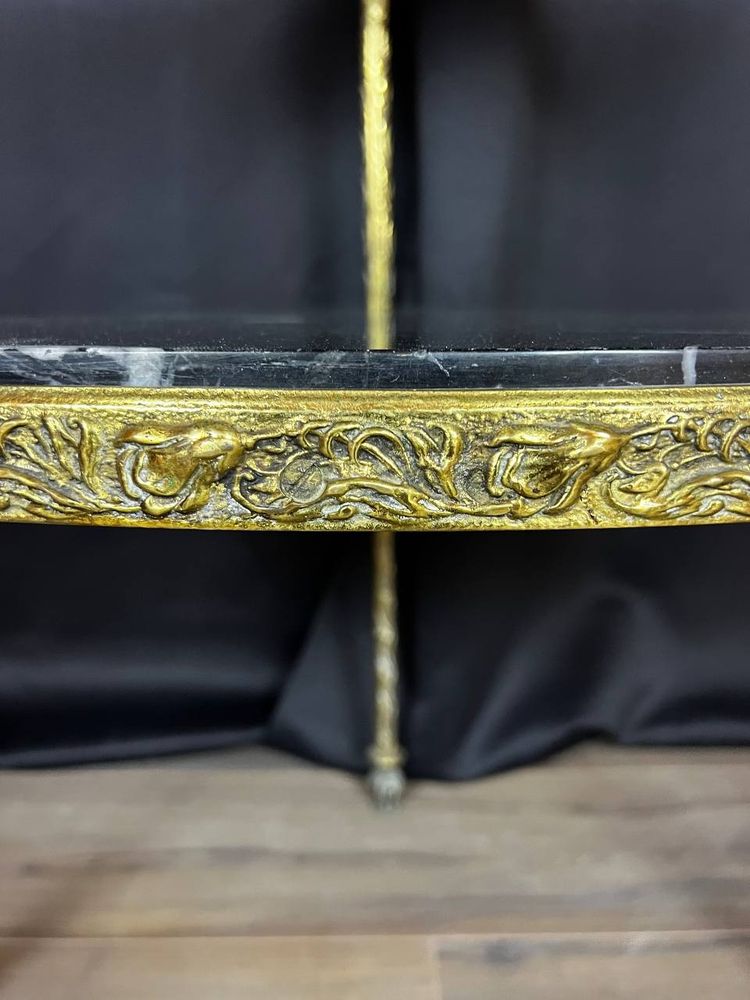 Tavolo d'angolo in marmo nero e struttura in bronzo