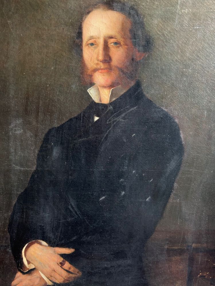 Importante ritratto del conte Henry D' Aspies - Olio su tela firmato Frank 1889 H 164 Cm