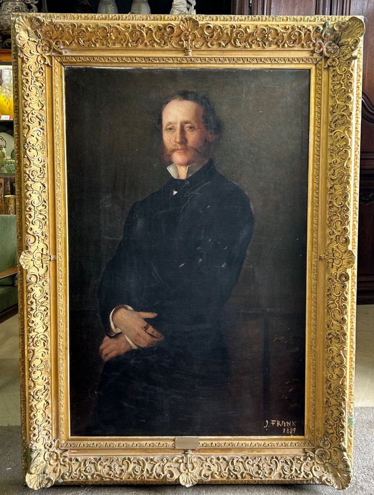 Importante ritratto del conte Henry D' Aspies - Olio su tela firmato Frank 1889 H 164 Cm