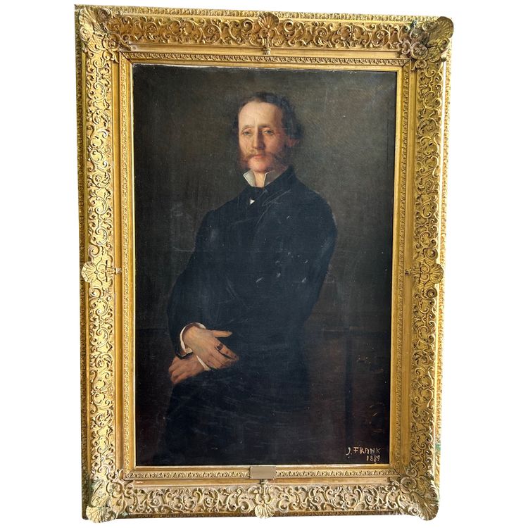 Importante ritratto del conte Henry D' Aspies - Olio su tela firmato Frank 1889 H 164 Cm