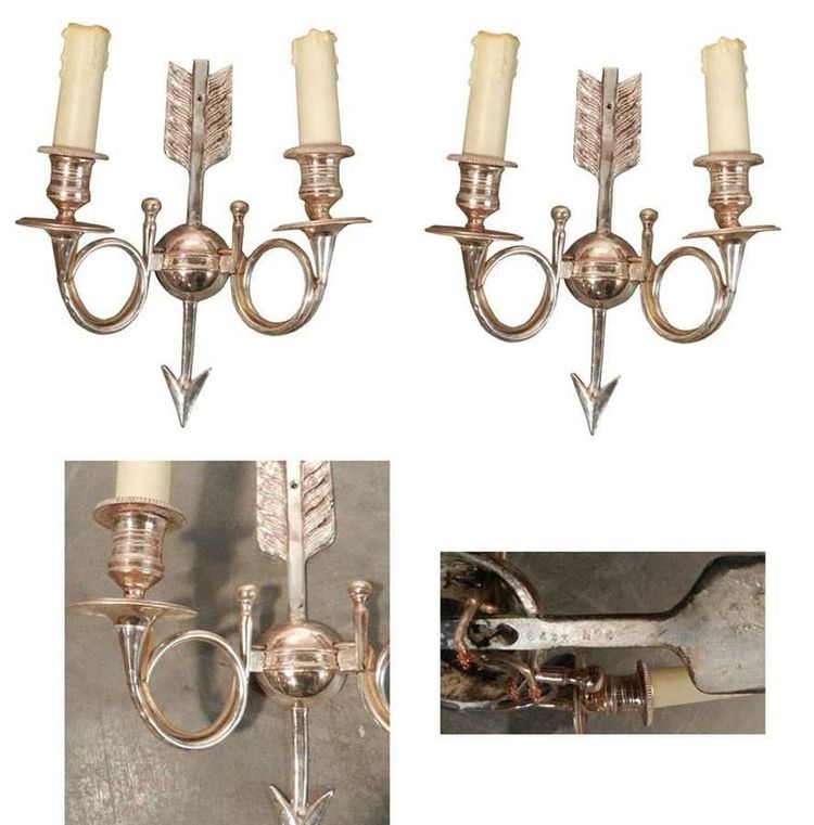 6 applique da parete neoclassiche in bronzo argentato, con monogramma, circa 1960