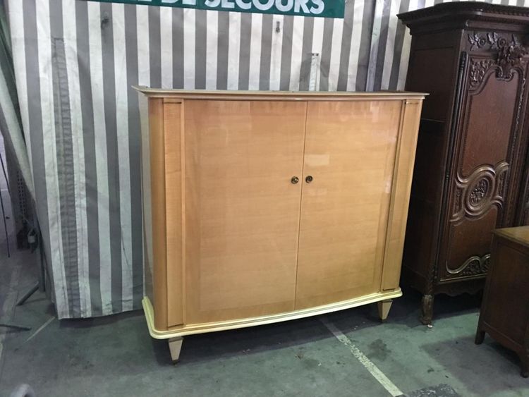 Art Deco Period Wardrobe in Sycamore, Lacquered Wood and Brass Circa 1940