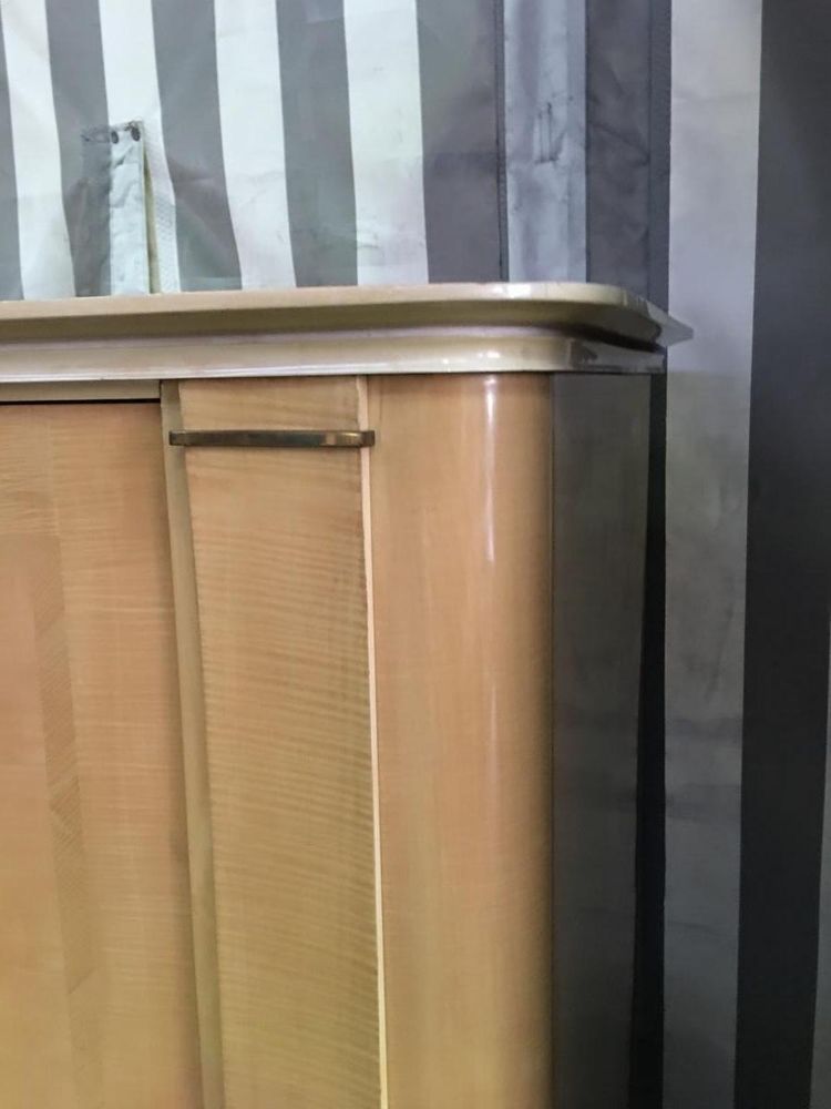 Art Deco Period Wardrobe in Sycamore, Lacquered Wood and Brass Circa 1940
