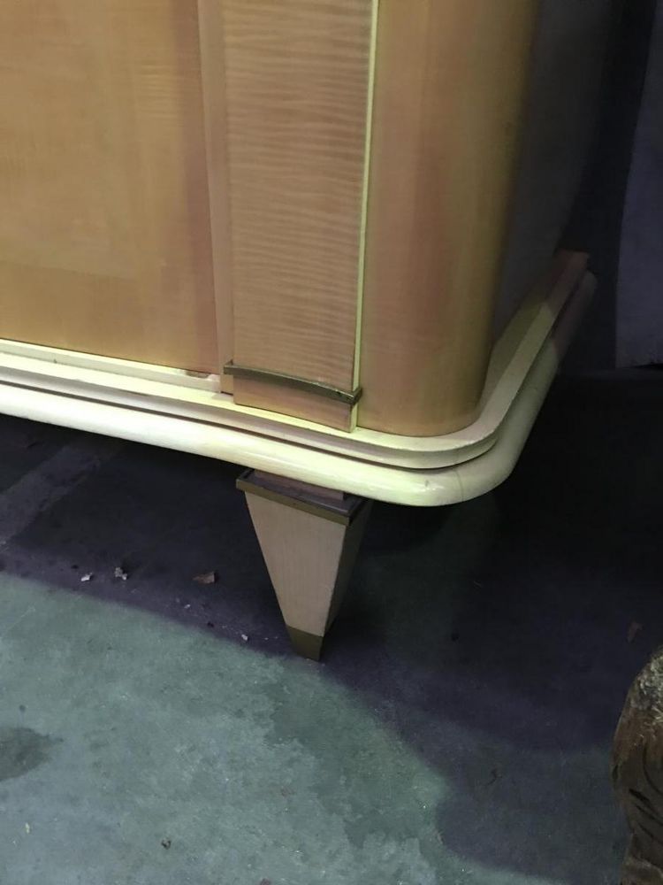 Art Deco Period Wardrobe in Sycamore, Lacquered Wood and Brass Circa 1940