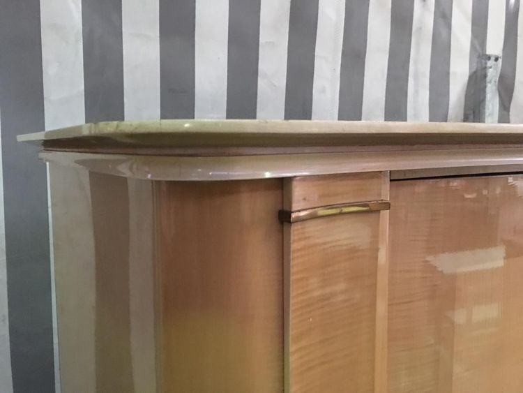 Art Deco Period Wardrobe in Sycamore, Lacquered Wood and Brass Circa 1940