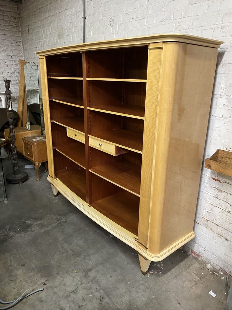 Art Deco Period Wardrobe in Sycamore, Lacquered Wood and Brass Circa 1940