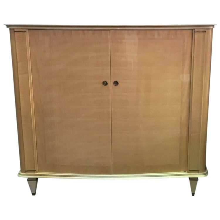 Art Deco Period Wardrobe in Sycamore, Lacquered Wood and Brass Circa 1940