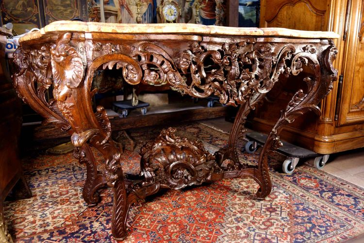 Consolle Luigi XV in rovere e marmo di Breche d'Alep