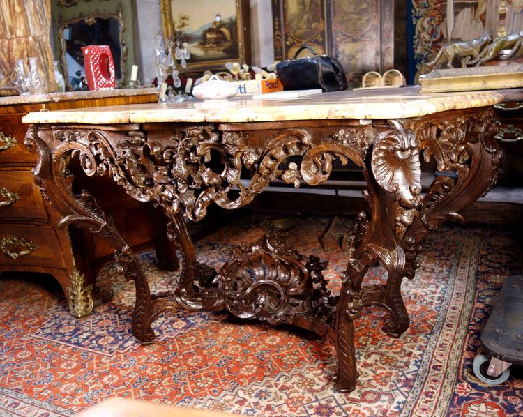 Consolle Luigi XV in rovere e marmo di Breche d'Alep