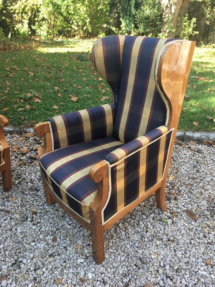 Antique Large Wingback Armchairs in Walnut, Possibly Scandinavian Work
