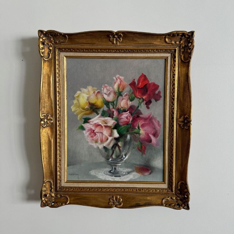 Öl auf Leinwand Stillleben Rosenstrauß von Paul Seston XX.