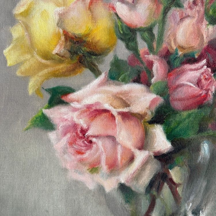 Öl auf Leinwand Stillleben Rosenstrauß von Paul Seston XX.