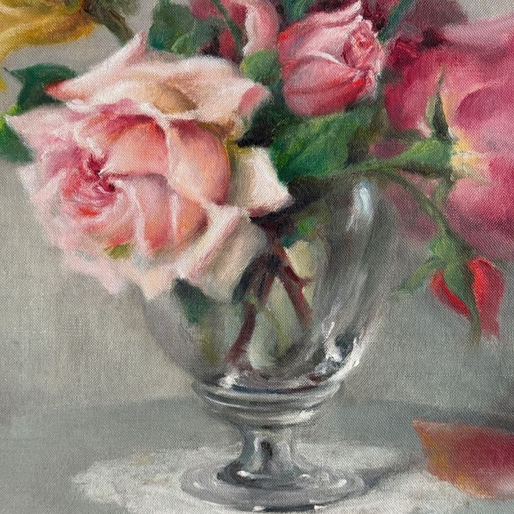 Öl auf Leinwand Stillleben Rosenstrauß von Paul Seston XX.